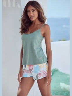 Pyjama court à motif tropical