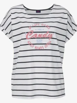 Pyjama t-shirt rayé décontracté à encolure ronde