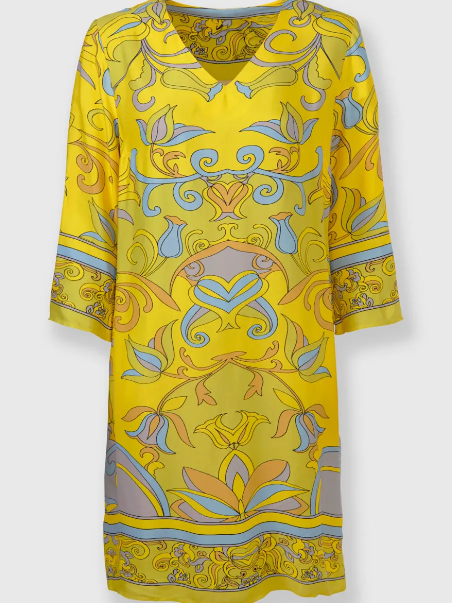 Robe ajustée avec col en V et motif floral