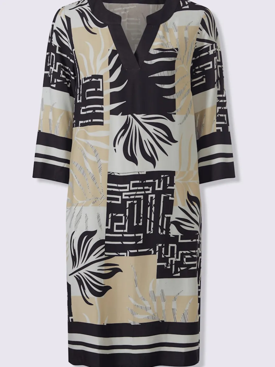 Robe avec col V et manches 3/4 à motif graphique