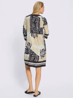 Robe avec col V et manches 3/4 à motif graphique