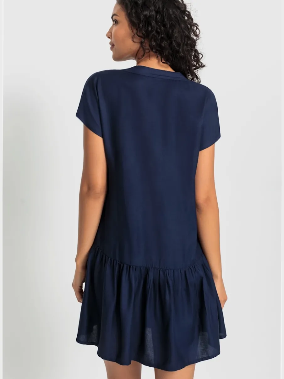 Robe chemisier courte avec col en v volant large