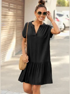 Robe chemisier courte avec col en v volant large