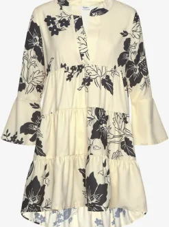 Robe chemisier décontractée à col V et manches 3/4 avec motifs floraux