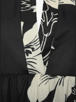 Robe chemisier décontractée à col V et manches 3/4 avec motifs floraux