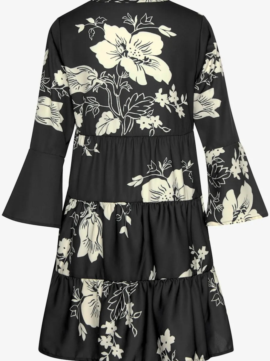 Robe chemisier décontractée à col V et manches 3/4 avec motifs floraux