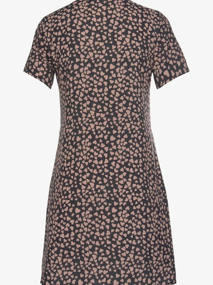 Robe chemisier à encolure en v avec petits cœurs et manches courtes