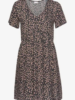 Robe chemisier à encolure en v avec petits cœurs et manches courtes
