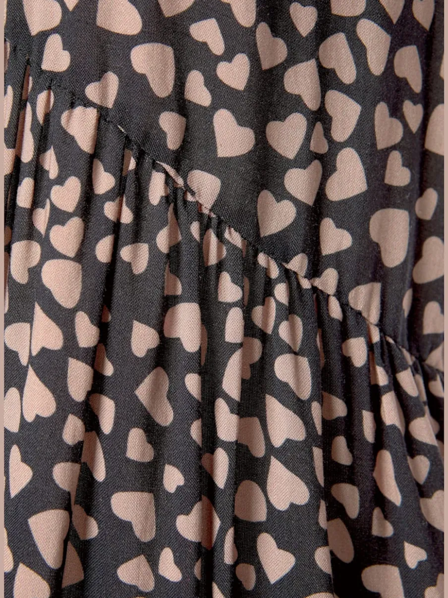 Robe chemisier à encolure en v avec petits cœurs et manches courtes