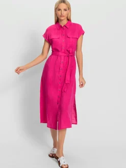Robe-chemisier en lin avec col chemise et ceinture