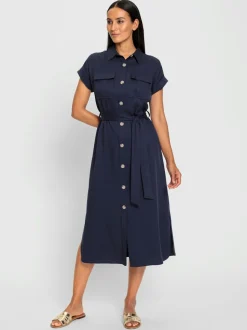 Robe-chemisier en lyocell avec col chemise ceinture à nouer