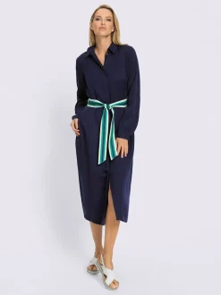 Robe-chemisier en lyocell avec col chemise et ceinture nouée