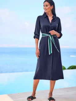 Robe-chemisier en lyocell avec col chemise et ceinture nouée