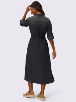 Robe-chemisier en pur coton avec col chemise et poches poitrine