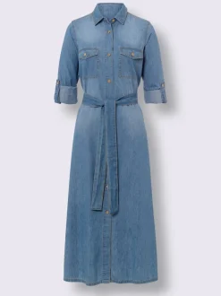 Robe-chemisier en pur coton avec col chemise et poches poitrine