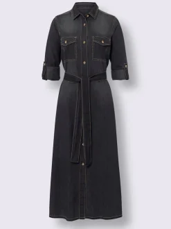 Robe-chemisier en pur coton avec col chemise et poches poitrine