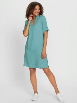Robe chemisier en viscose avec col chemise et manches retroussables