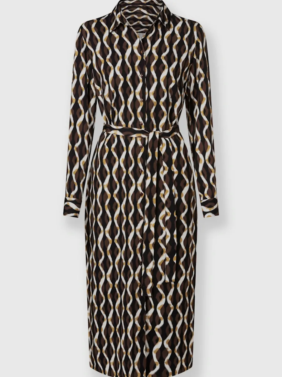 Robe-chemisier imprimée avec patte de boutonnage manches longues