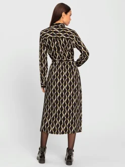 Robe-chemisier imprimée avec patte de boutonnage manches longues