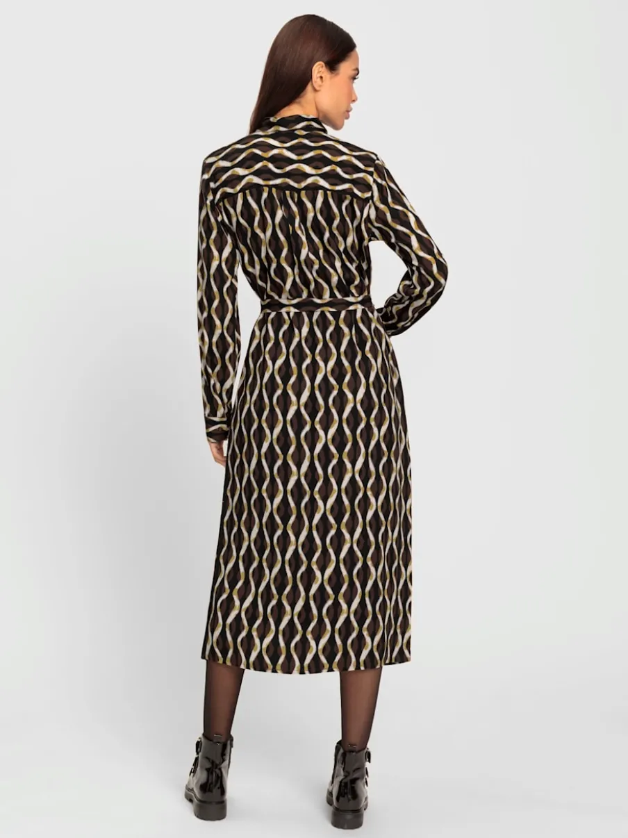 Robe-chemisier imprimée avec patte de boutonnage manches longues