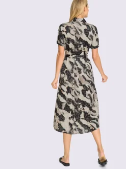Robe-chemisier imprimée à col chemise et ceinture adjustable