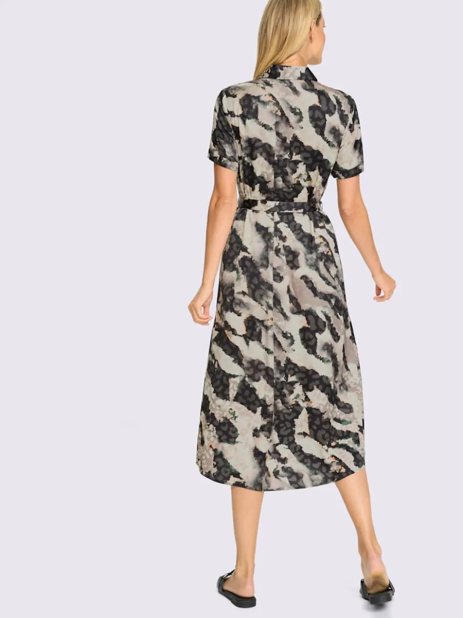 Robe-chemisier imprimée à col chemise et ceinture adjustable