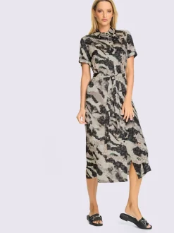 Robe-chemisier imprimée à col chemise et ceinture adjustable