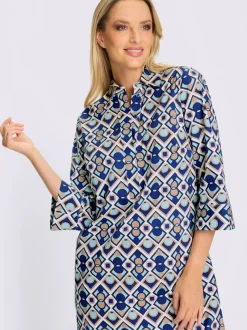 Robe-chemisier imprimée à col chemise et manches trois quarts