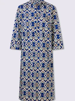 Robe-chemisier imprimée à col chemise et manches trois quarts