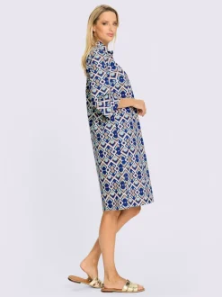 Robe-chemisier imprimée à col chemise et manches trois quarts