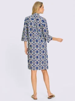 Robe-chemisier imprimée à col chemise et manches trois quarts