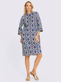 Robe-chemisier imprimée à col chemise et manches trois quarts