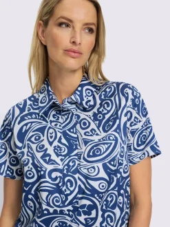 Robe chemisier à imprimé graphique avec col chemise et manches courtes