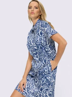 Robe chemisier à imprimé graphique avec col chemise et manches courtes