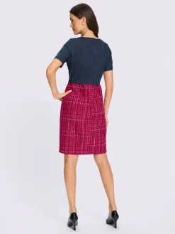 Robe crayon à manches courtes avec empiècement en denim