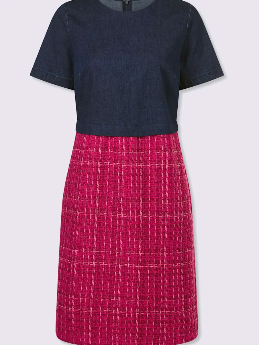Robe crayon à manches courtes avec empiècement en denim