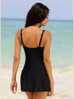 Robe de bain à bretelles réglables avec jupe rapportée et insert modelant