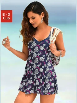 Robe de bain à col V avec jupe à motifs marins