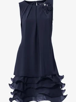 Robe de cocktail à encolure ronde et sans manches avec volants