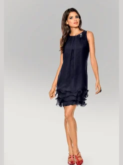 Robe de cocktail à encolure ronde et sans manches avec volants