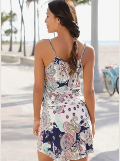 Robe de plage avec encolure ronde et imprimé multicolore