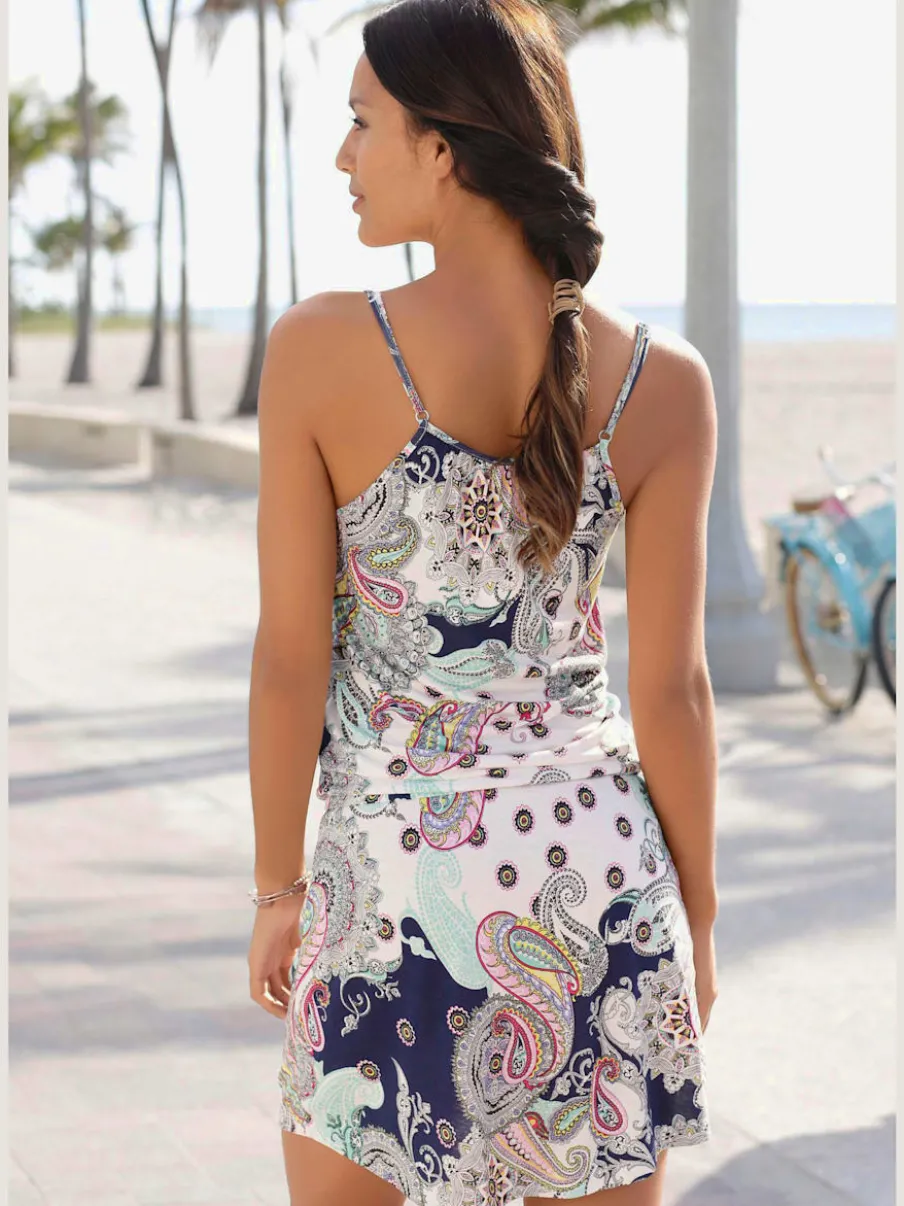 Robe de plage avec encolure ronde et imprimé multicolore