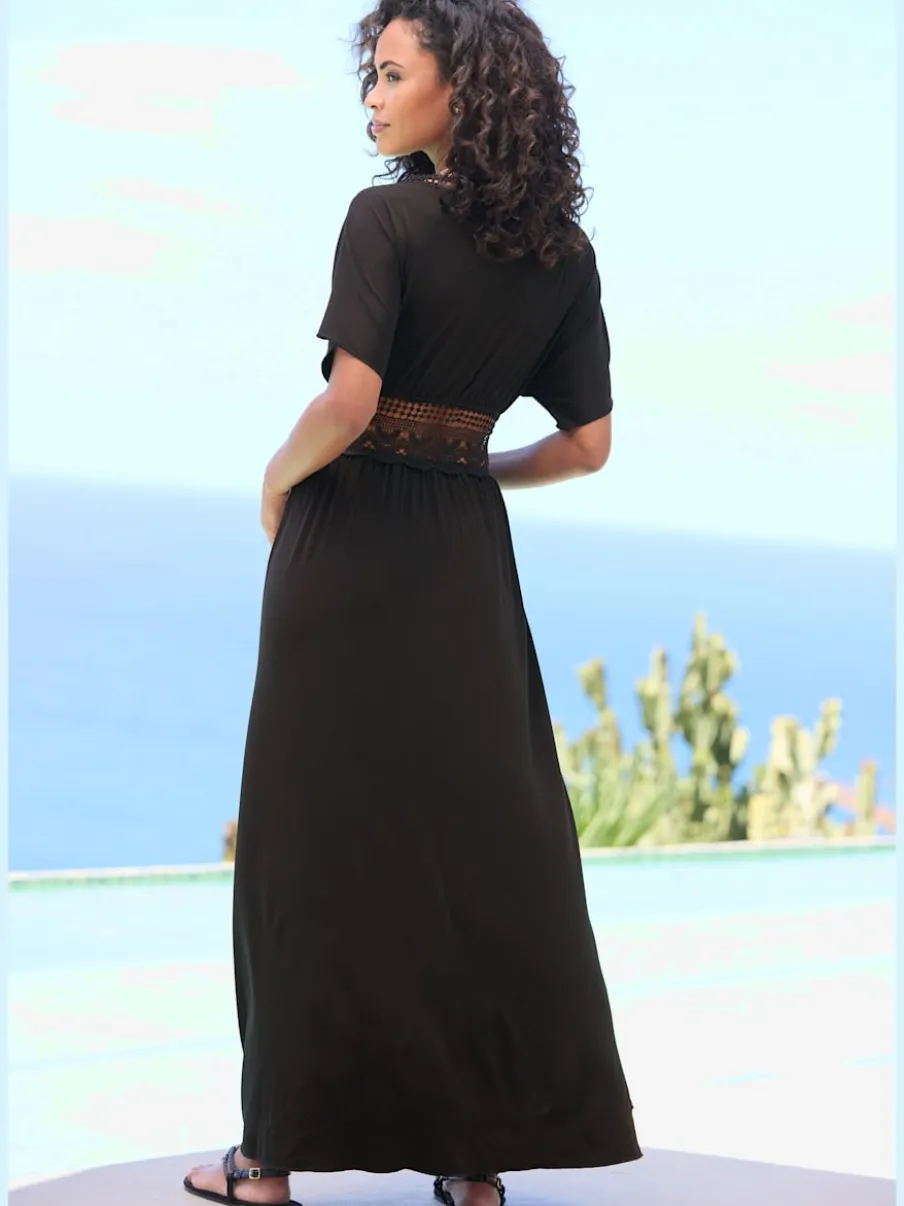 Robe de plage avec liens à nouer et manches courtes