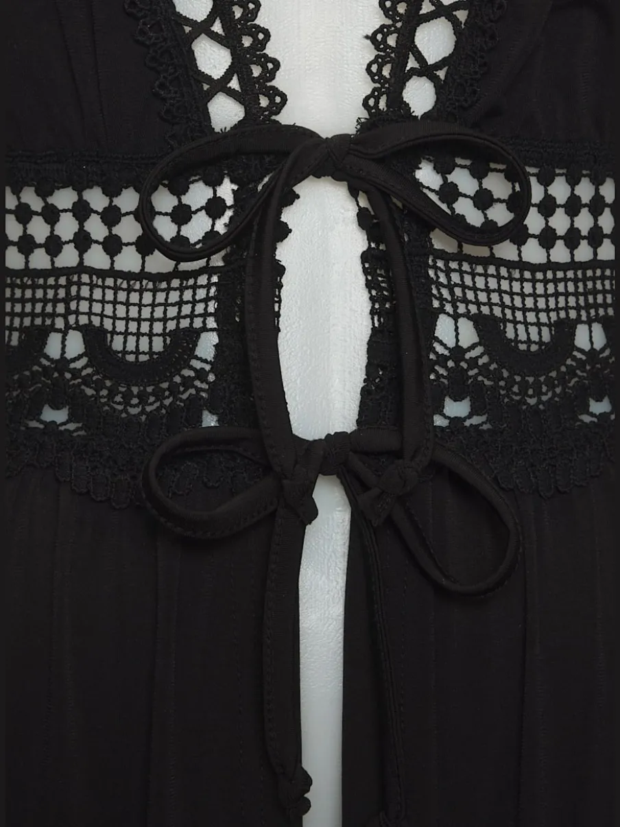 Robe de plage avec liens à nouer et manches courtes