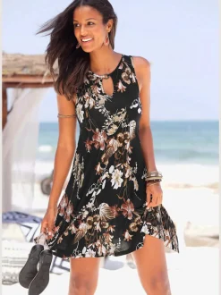 Robe de plage à col v avec imprimé floral ample