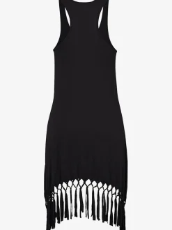 Robe de plage décontractée à dos nageur avec franges et ourlet asymétrique