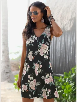 Robe de plage à encolure V avec motifs floraux