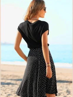 Robe de plage en jersey à manches courtes imprimée pois