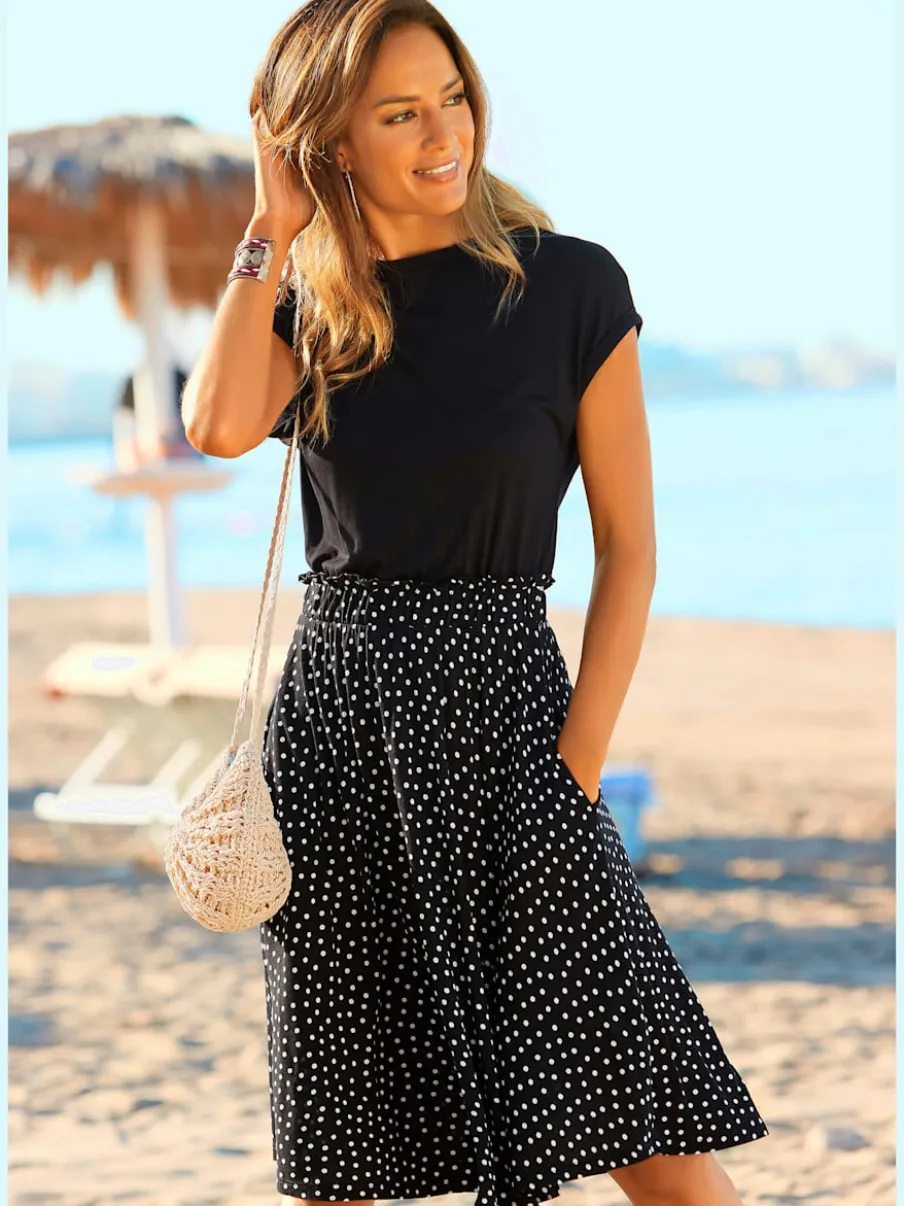 Robe de plage en jersey à manches courtes imprimée pois