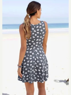 Robe de plage à jupe évasée et motifs fleuris